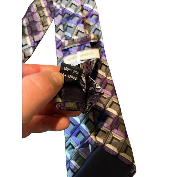 Joseph Abboud 100% Silk Neck Tie Purple/Gray Geometric 3.5" x 59" Men's Classic - Picture 8 of 9